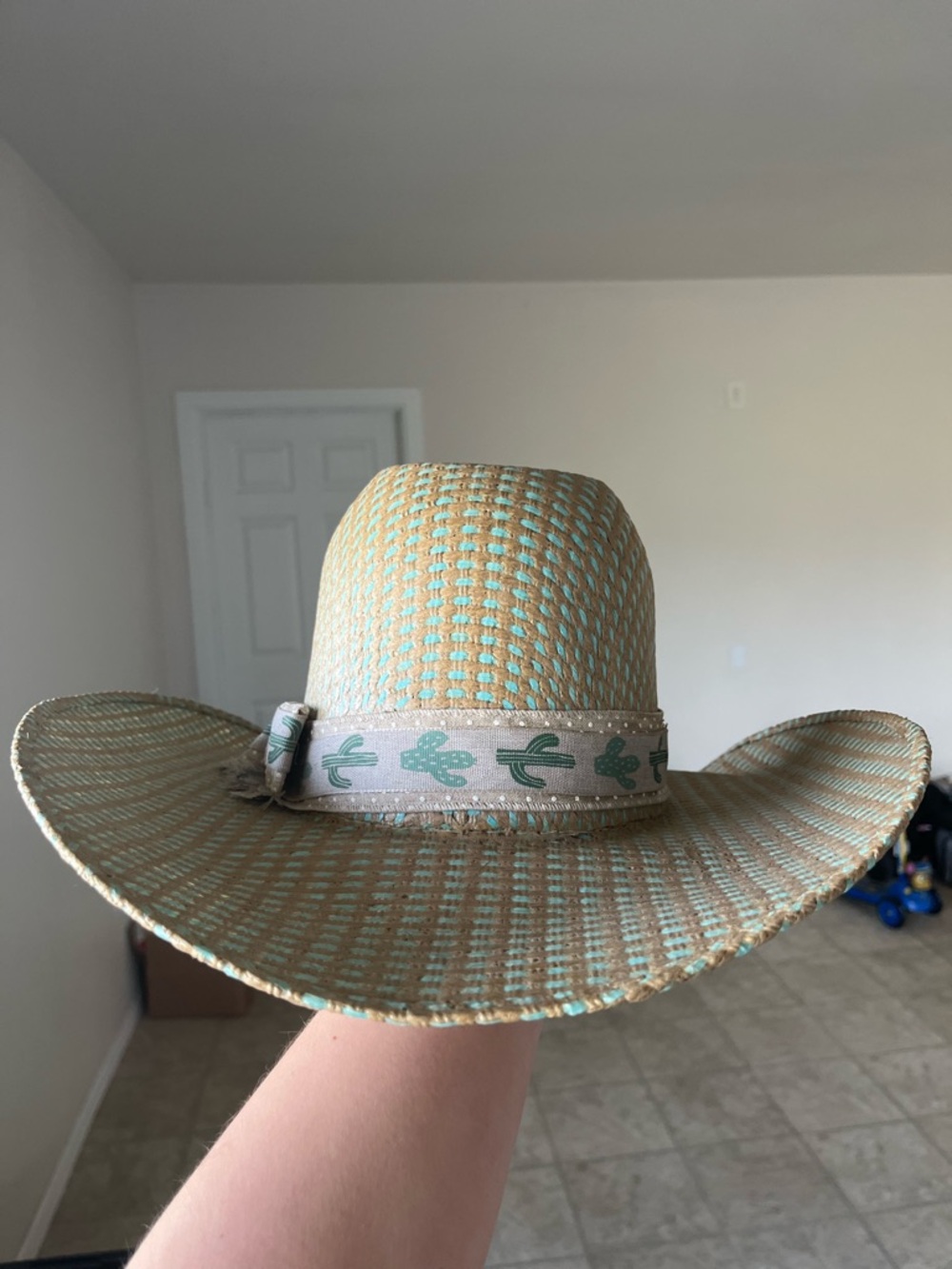 Teal Accent Straw Cowboy Hat for Women - Picture 2 of 3